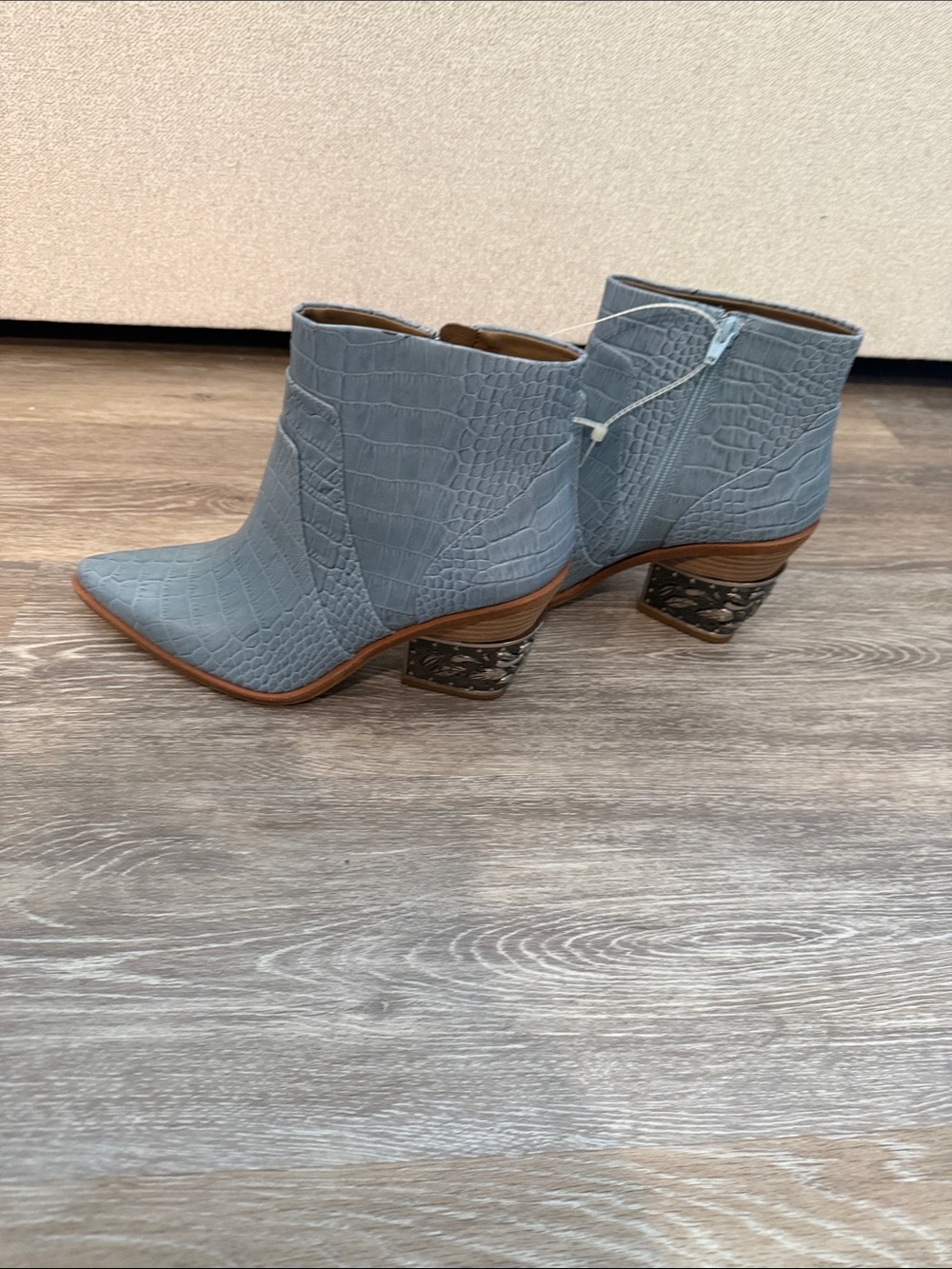 Gianni Bini Gray Croc-Embossed Ankle Booties with Decorative Block Heel - Picture 3 of 10